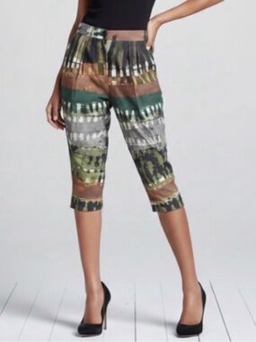 Donna Karan Printed Cropped Pants Linen Blend Boho Casual Size 8